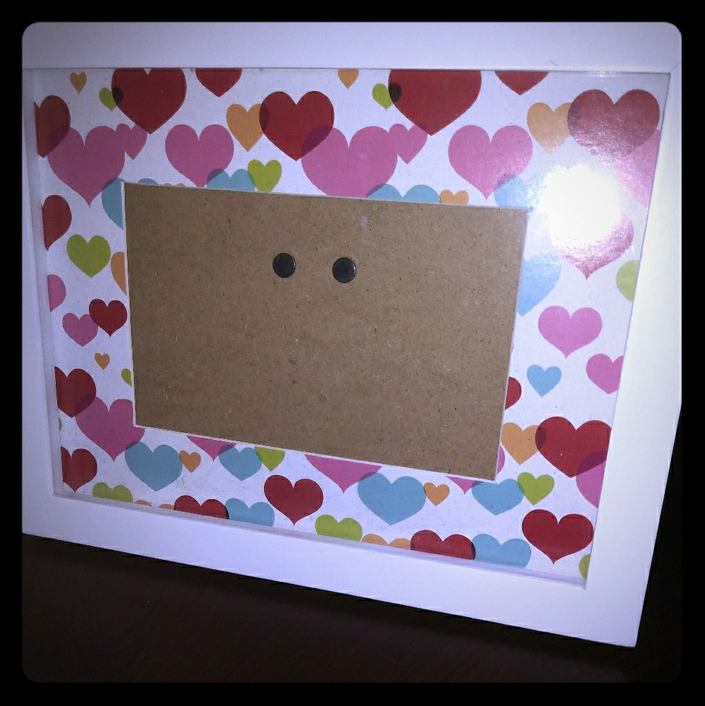 Matted white and multi colored heart picture frame